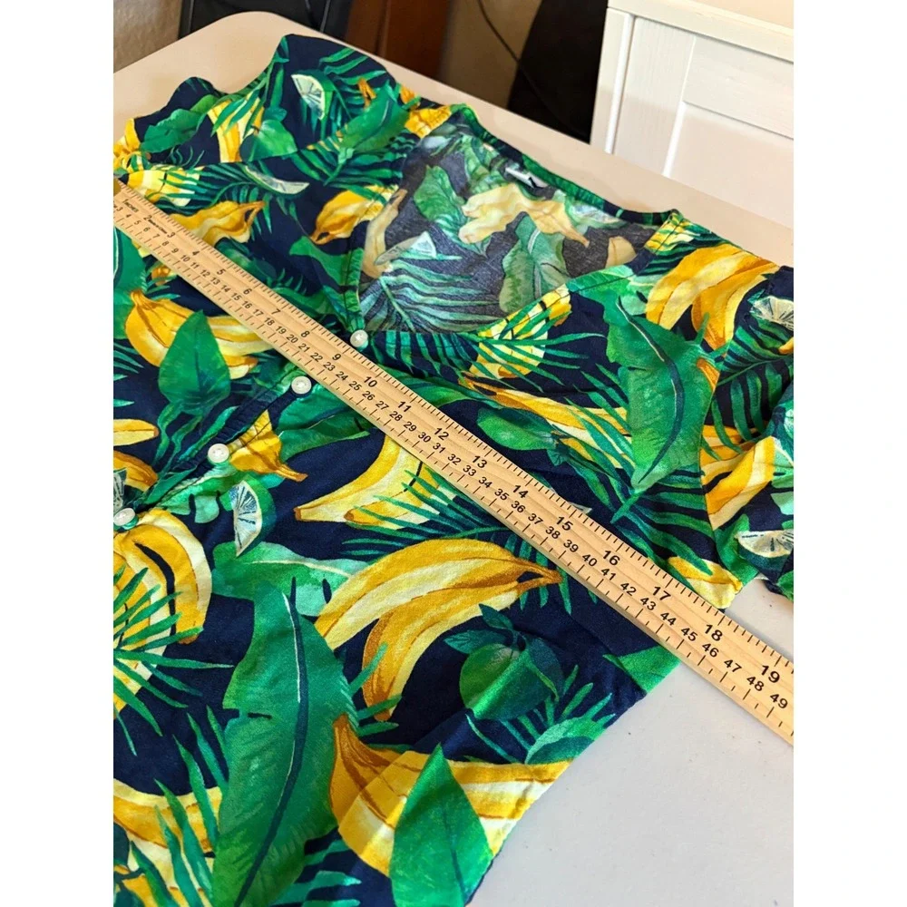 Old‎ Navy Womens S Tropical Banana Print V-Neck Button Front Blouse Cotton Mix